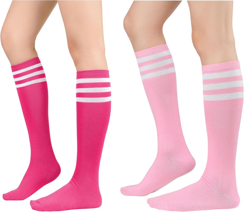 Zando 2 Pairs Knee High Socks for Women Striped Long Tube Athletic Soccer Socks for Casual Outdoor Sport - Image 1